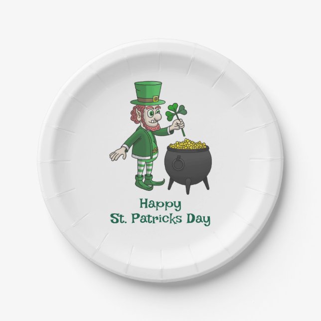 Leprechaun's pot of gold for St. Patrick's Day Paper Plates (Front)