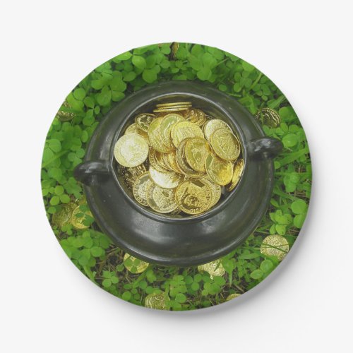Leprechauns Pot of Gold with shamrocks Paper Plates