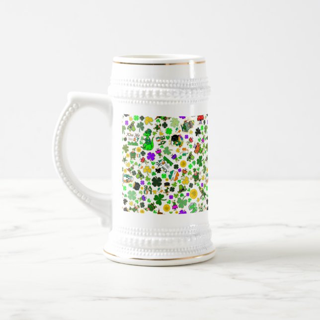 Leprechauns Shamrocks Gold Mushrooms Kiss Me Irish Beer Stein (Left)