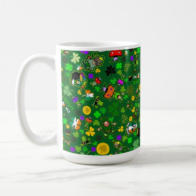 Leprechauns Shamrocks Gold Mushrooms Kiss Me Irish Coffee Mug (Left)
