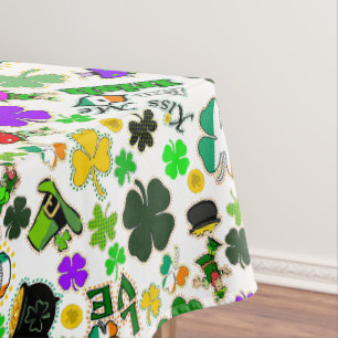 Leprechauns Shamrocks Gold Mushrooms Kiss Me Irish Tablecloth