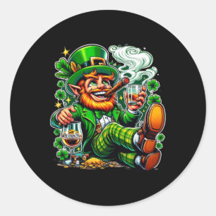 Leprechaun's St. Paddy's Day Bourbon And Cigars Classic Round Sticker