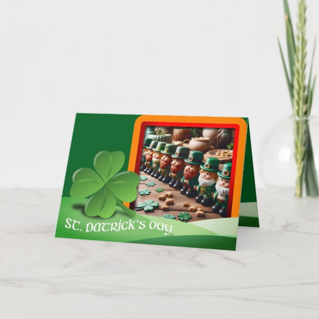 Leprechauns St Patrick's Day text + add Photo HGC5 Card (Front)