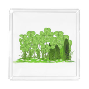 Leprechaun's Top Hat Lying in Field of Shamrocks Acrylic Tray