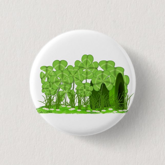 Leprechaun's Top Hat Lying in Field of Shamrocks  Button (Front)