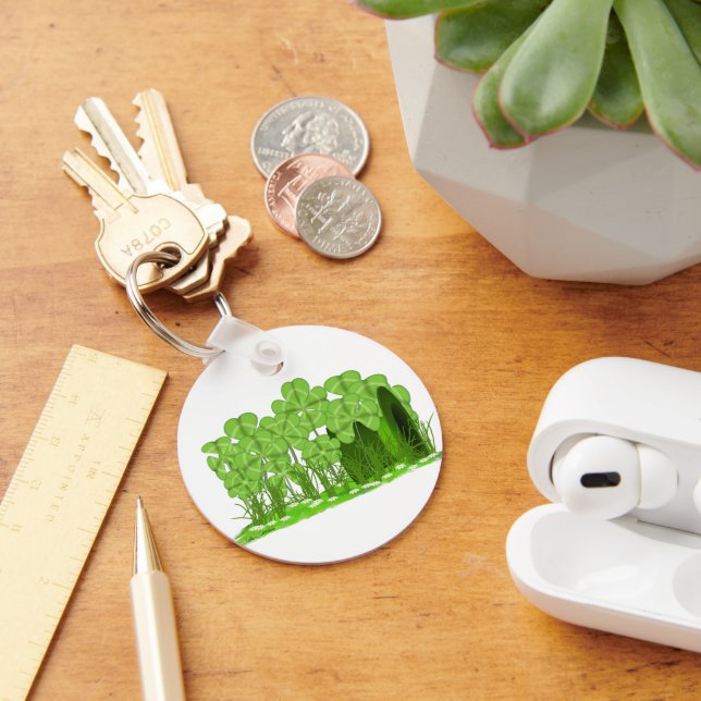 Leprechaun's Top Hat Lying in Field of Shamrocks Keychain (Desk)