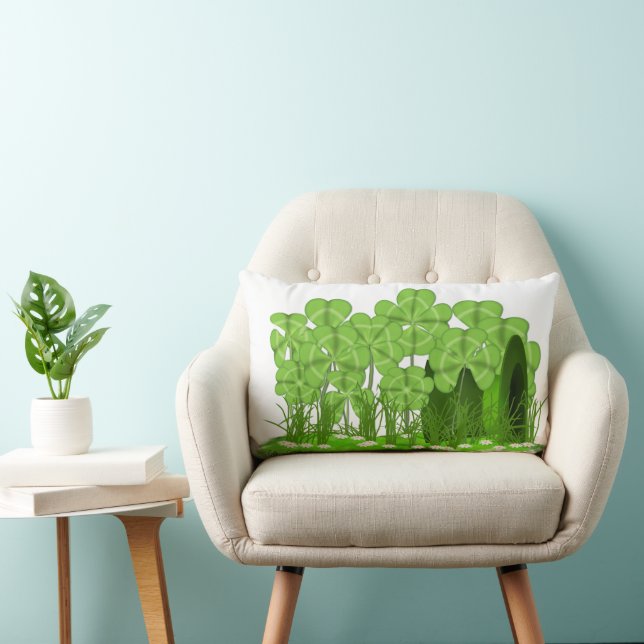 Leprechaun's Top Hat Lying in Field of Shamrocks Lumbar Pillow (Chair)