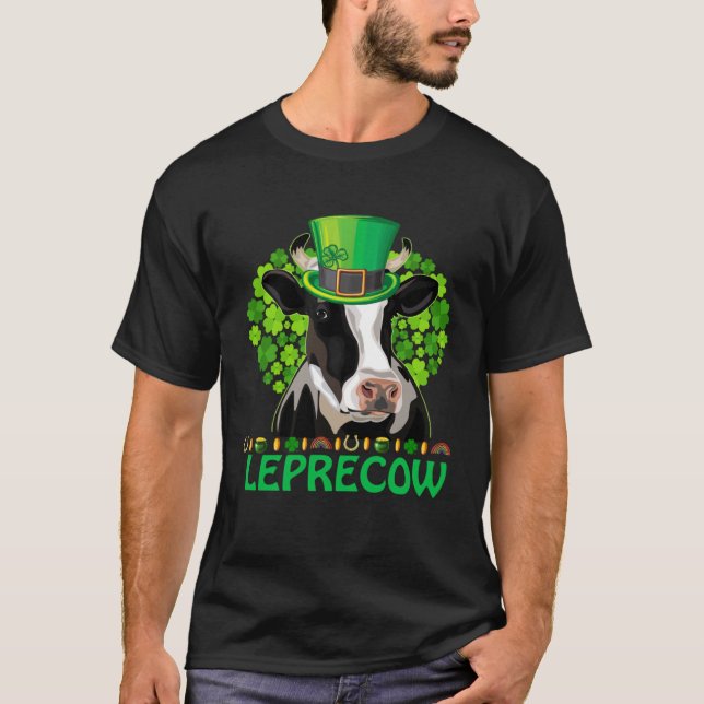 Leprecow Cow St Patricks Day Mens Women Leprechaun T-Shirt (Front)