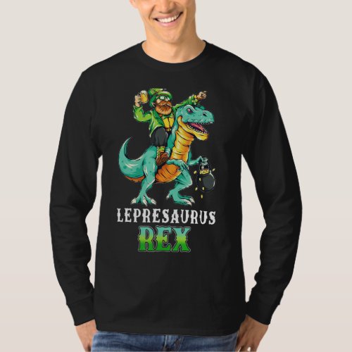 Lepresaurus Rex Funny Dinosaur St Patricks Day T_Shirt