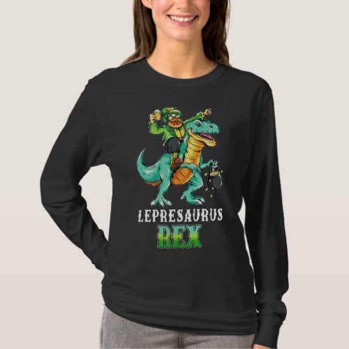 Lepresaurus Rex Funny Dinosaur St Patricks Day T_Shirt