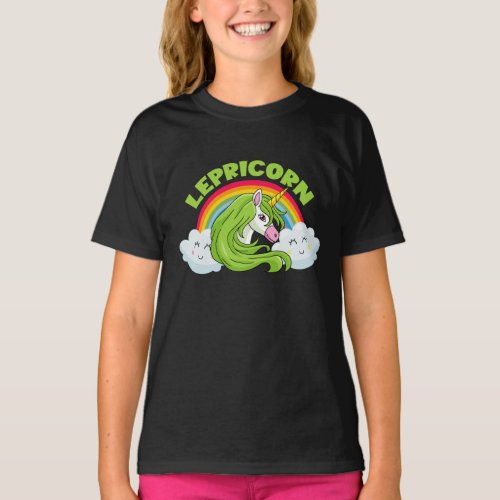 Lepricorn Girls Unicorn St Patricks Day T_Shirt
