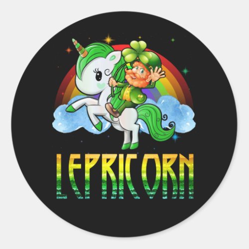 Lepricorn Leprechaun Unicorn St Patricks Day Girls Classic Round Sticker