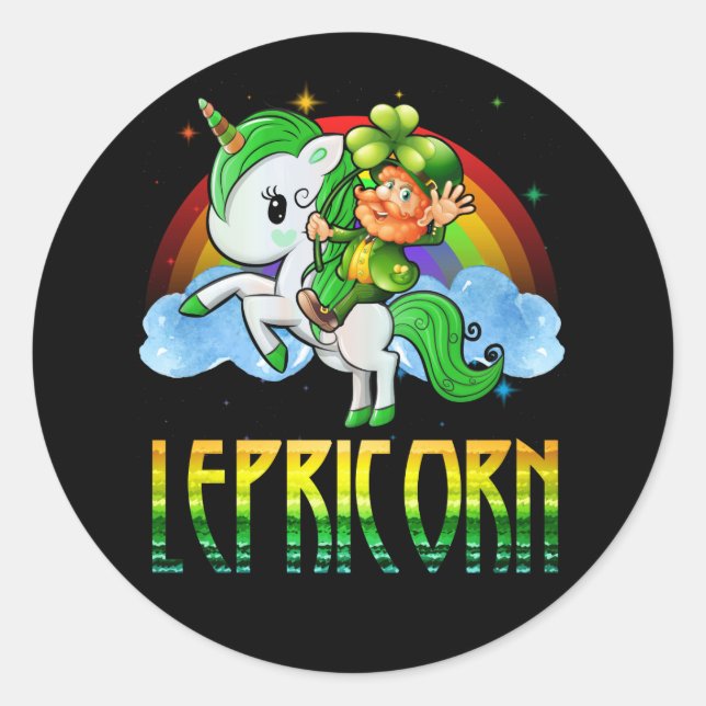 Lepricorn Leprechaun Unicorn St Patricks Day Girls Classic Round Sticker (Front)