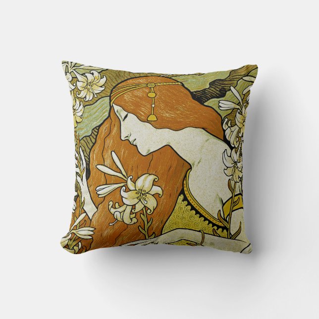 L'Ermitage Art Nouveau Floral Throw Pillow (Front)