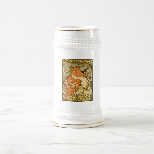 LErmitage French Nouveau Woman in Field of Flower Beer Stein