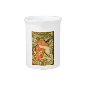 L'Ermitage French Nouveau Woman in Field of Flower Beverage Pitcher