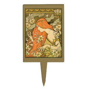L'Ermitage French Nouveau Woman in Field of Flower Cake Topper