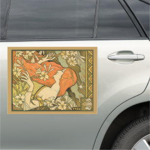 L'Ermitage French Nouveau Woman in Field of Flower Car Magnet