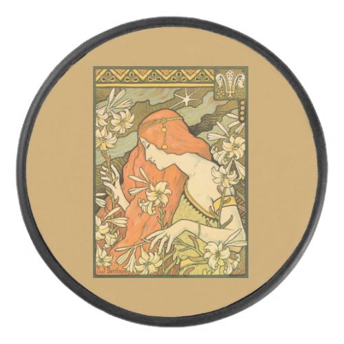 LErmitage French Nouveau Woman in Field of Flower Hockey Puck