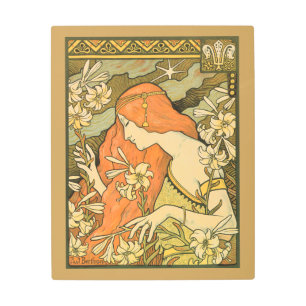 L'Ermitage French Nouveau Woman in Field of Flower Metal Print