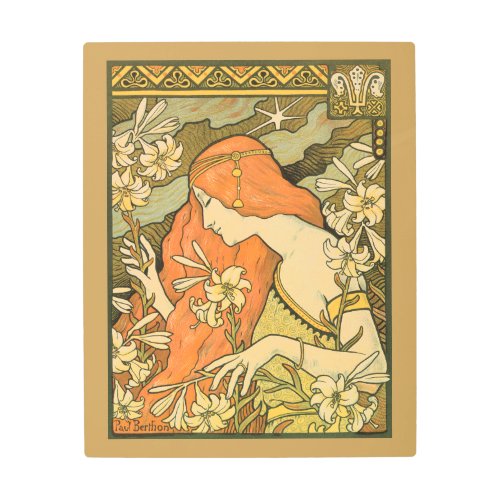 LErmitage French Nouveau Woman in Field of Flower Metal Print