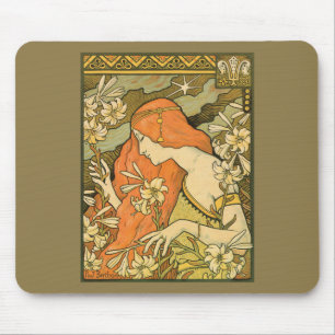 L'Ermitage French Nouveau Woman in Field of Flower Mouse Pad