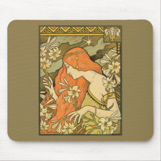 L'Ermitage French Nouveau Woman in Field of Flower Mouse Pad