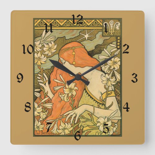 LErmitage French Nouveau Woman in Field of Flower Square Wall Clock
