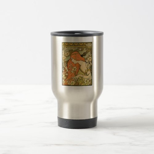 LErmitage French Nouveau Woman in Field of Flower Travel Mug