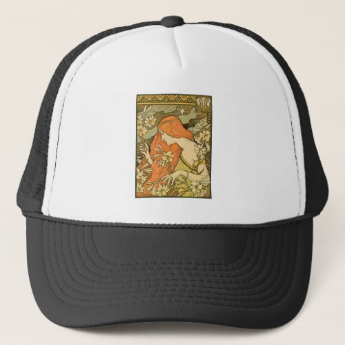 LErmitage French Nouveau Woman in Field of Flower Trucker Hat