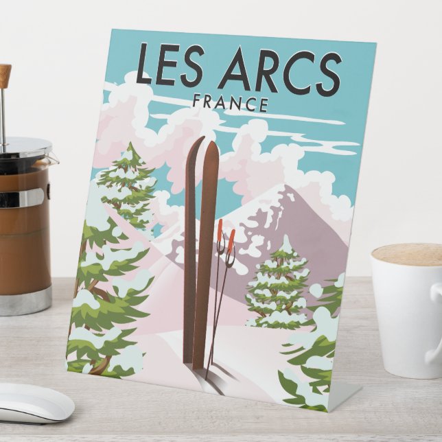 Les Arcs France travel ski Pedestal Sign (In SItu)