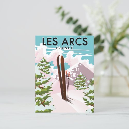 Les Arcs France travel ski Postcard