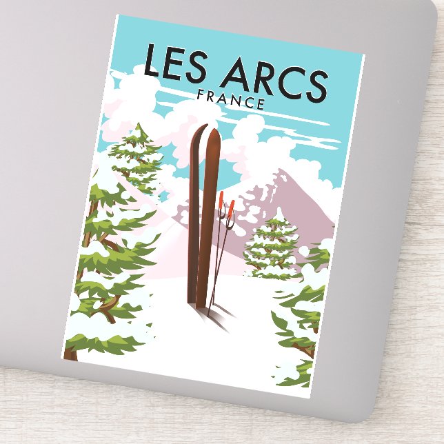 Les Arcs France travel ski Sticker (Detail)