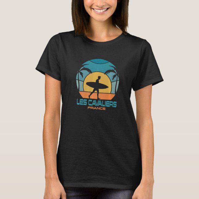 Les Cavaliers Surfing Beach Retro Surfing Summer V T-Shirt (Front)