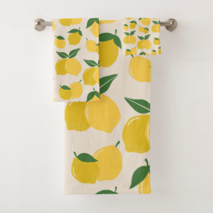 Les Citrons 01 Retro Lemon Abstract Lemons Bath Towel Set