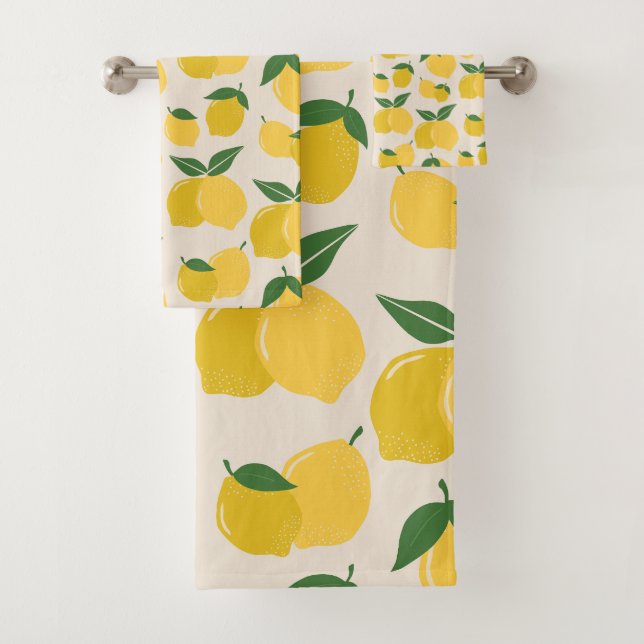 Les Citrons 01 Retro Lemon Abstract Lemons Bath Towel Set (Insitu)