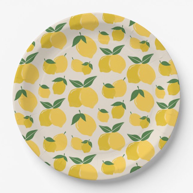 Les Citrons 01 Retro Lemon Abstract Lemons Paper Plates (Front)