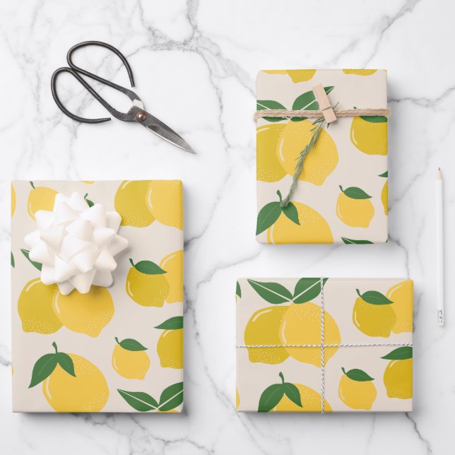 Les Citrons 01 Retro Lemon Abstract Lemons Wrapping Paper Sheets (Front)