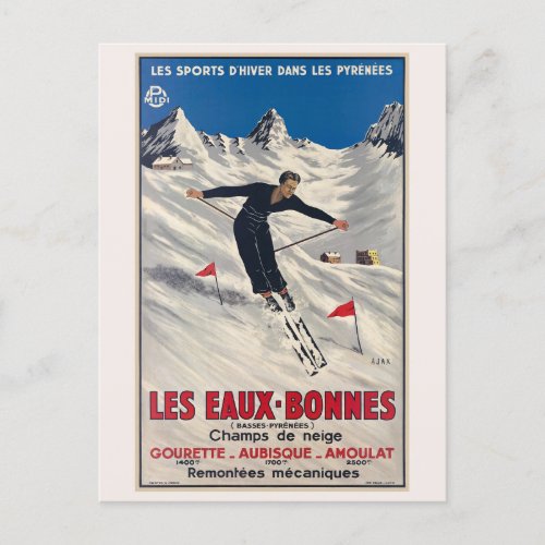 Les Eaux_Bonnes France Vintage Poster 1935 Postcard