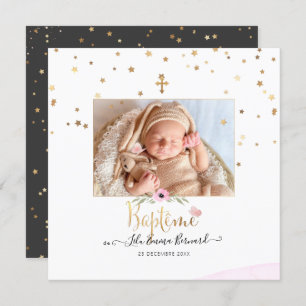 Les etoiles d'or Faire-part de Baptême Invitation