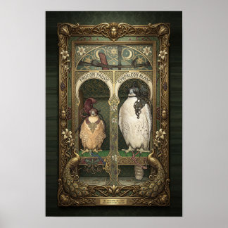 Les Faucons de l'Est - Art Nouveau Falconry Poster