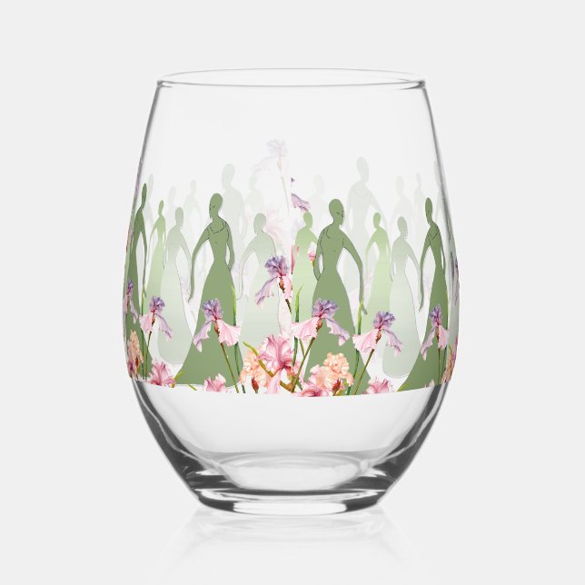 Les Femme 16 oz. Stemless Wine Glass Pastel Design (Front)