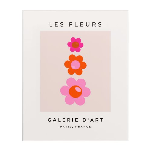 Les Fleurs 01 Retro Floral Pink And Orange Flowers Acrylic Print