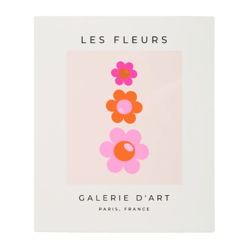 Les Fleurs 01 Retro Floral Pink And Orange Flowers Metal Print