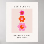 Les Fleurs 01 Retro Floral Pink And Orange Flowers Poster at Zazzle