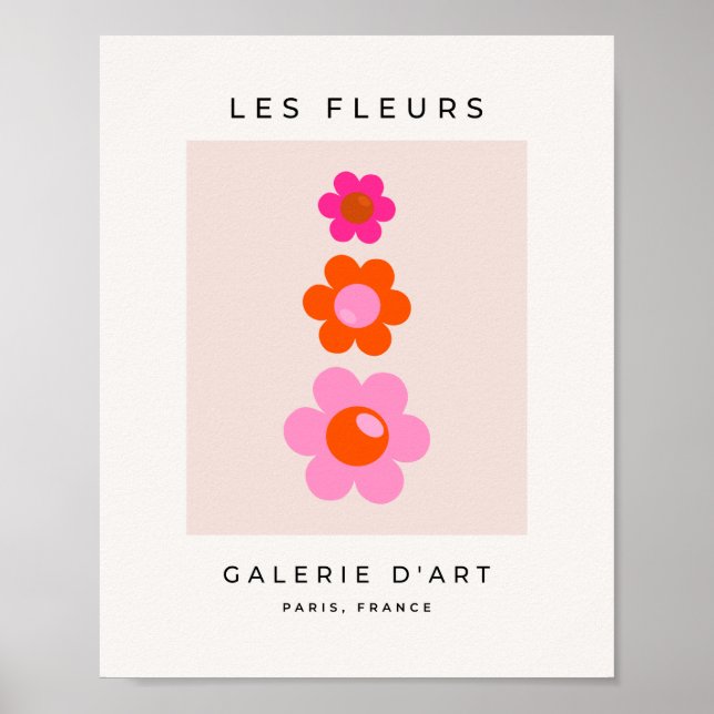 Les Fleurs 01 Retro Floral Pink And Orange Flowers Poster (Front)