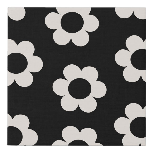 Les Fleurs 02 Black And White Floral Retro Flowers Faux Canvas Print (Front)
