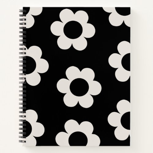 Les Fleurs 02 Black And White Floral Retro Flowers Notebook