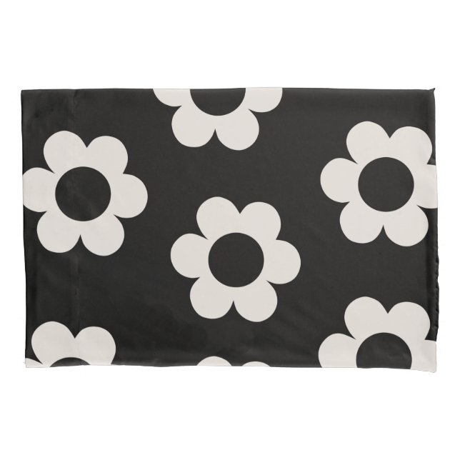 Les Fleurs 02 Black And White Floral Retro Flowers Pillow Case (Front)