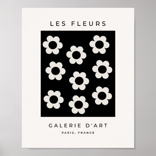 Les Fleurs 02 Black And White Floral Retro Flowers Poster